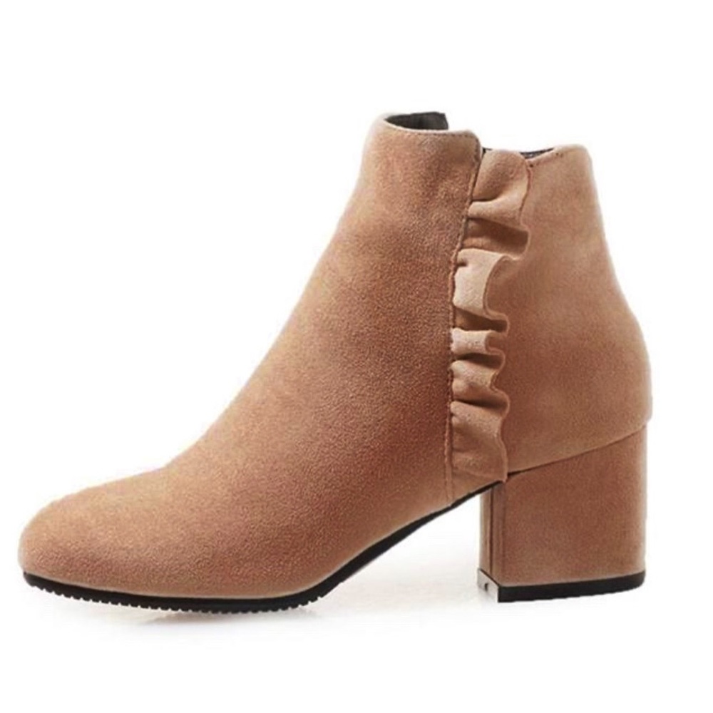 Taupe ruffle accents bootie